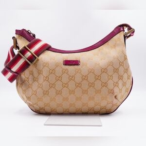 (MT388) GUCCI Monogram Web Halfmoon Crossbody Bag